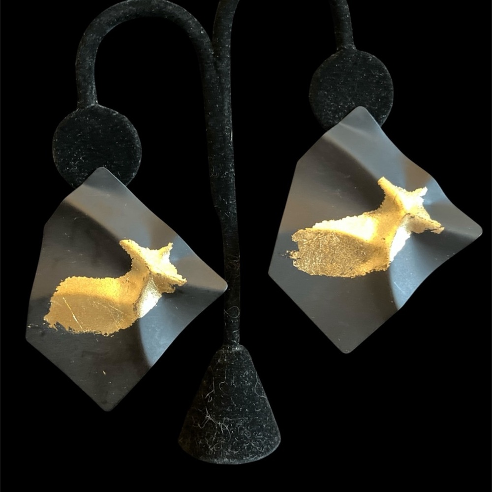 Large Matte Lightweight Metal Black and Gold 80’s Vibe Statement Post Earrings